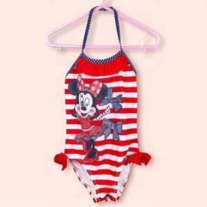 Disney | One Piece Striped  Swim Suit with Minnie Mouse and Bows Size 4